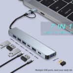 Super Speed   Aluminum Alloy 5Gbps Transfer  Fast Data Type - C OR  USB 3.0 Male  2 in 1  Ultra Slim 7 In 1   to Female 5 Ports USB 3.0  Hub & 2 Ports Type C  Compatible Devices  Laptop Desktop PC MacBook  Keyboard Mouse Printer USB Card Reader - Image 4