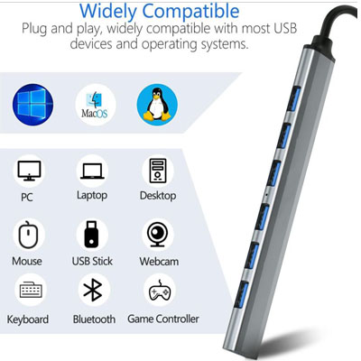 hub 7 port alu 04 Super Speed Aluminum Alloy 5Gbps Transfer Fast Data USB 3.0 Male Ultra Slim 7 In 1 Female 7 Ports USB 3.0 Hub Compatible Devices Laptop Desktop PC MacBook Keyboard Mouse Printer USB Card Reader USB Flash Drive USB Accessories - Image 1