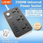 Power Extension   SC3604C  Premium Multi-Socket LDNIO 9 In 1 2500W High-Power Output Capacity   Universal  3 Power Sockets & 3 USB-C  Ports With 3 USB Ports  2M  Heavy Power Cable - Image 5