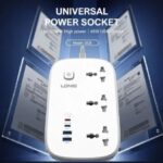 Power Extension   SC6 Premium Multi-Socket LDNIO 7 In 1 3250W High-Power Output Capacity   Universal  3 Power Sockets & 2 USB-C  Ports PD Fast Charging 45W Up to With 2 USB-A  Ports  2M  Heavy Power Cable
