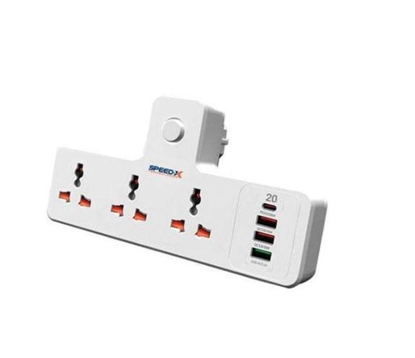 304pu-02.jpg Power Extension 304PUC Multi-Socket Speed-X 7 In 1 1500W Output Capacity Universal 3 Power Sockets & 1 USB-C Ports With 3 USB Quick Charge Ports 2M Power Cable - Image 1