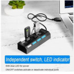 Super Speed  Plug & Play ABS  Plastic  individual ON/OFF button With LED Indicator  Transfer  Fast Data  Speed  USB  2.0 Male    4 In 1  Female 4 Ports USB 2.0  Hub - Image 2