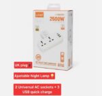 Multi-Purpose Extension Power Socket  SC2311 Touch Night Lamp  20W Fast Charging    LDNIO 5 In 1 2500W High-Power Output Capacity   Universal  2    Power Sockets & 1 USB-C  PD  Ports  With 2 USB-A   QC Ports  2M  Heavy Power Cable - Image 4