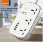 Multi-Purpose Extension Power Socket  SCW3451  Premium Multi-Socket With Wifi  Frequency: 2.4GHz  Smart Power  LDNIO 7 In 1 2500W High-Power Output Capacity   Universal  3 Power Sockets & 1 USB-C  PD  Ports  With 2 USB-A   QC Ports  2M  Heavy Power Cable